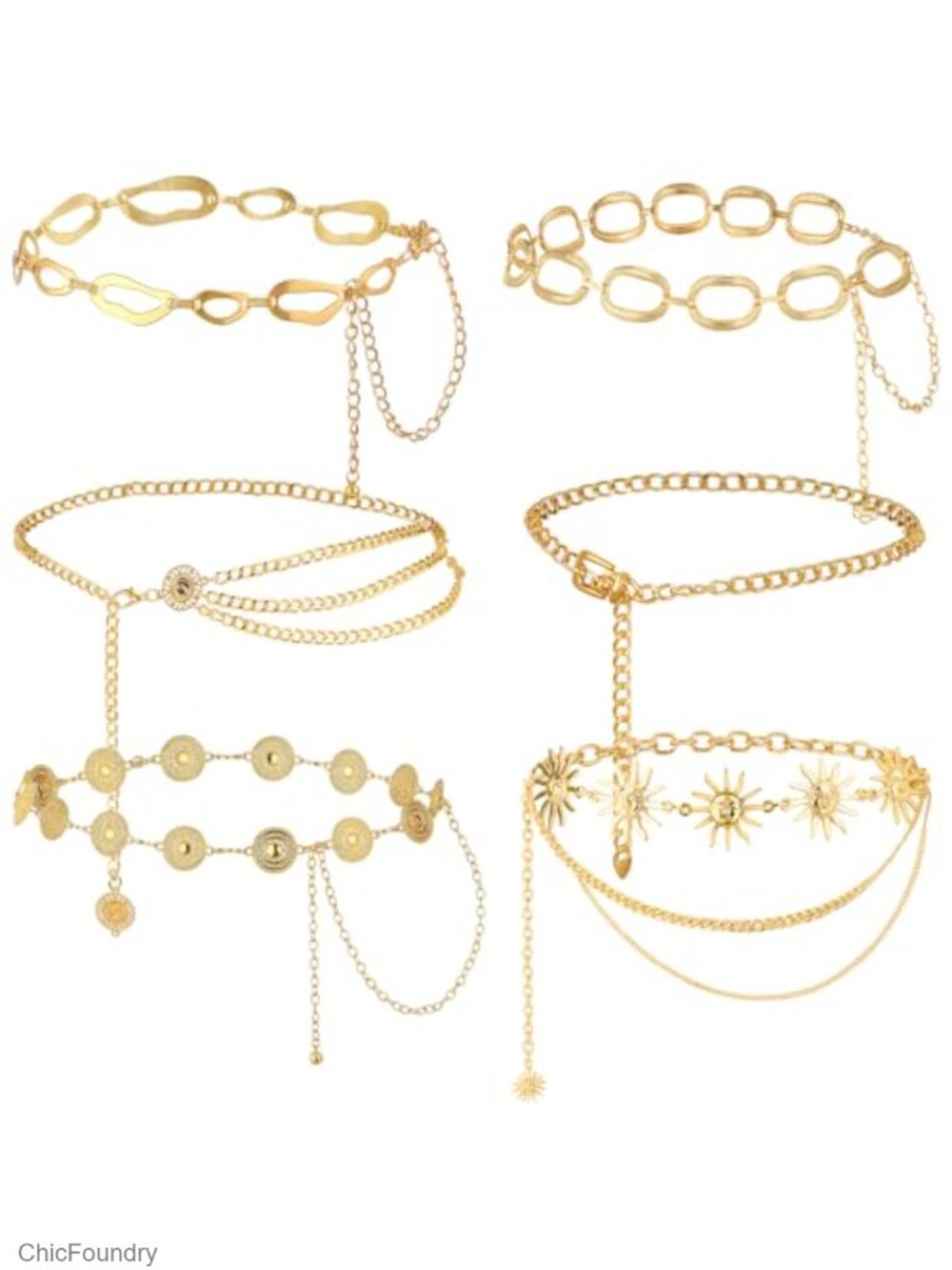 6 Pcs Multi-Layer Waist Chain Belt Set for Women Metal Body Belly Chain